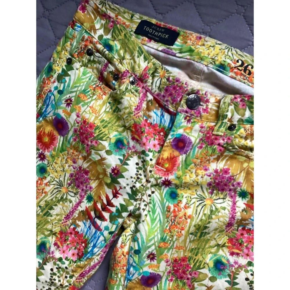 J. Crew Toothpick Pants Womens 26 Floral Print Liberty Art Ankle Jeans festival - Picture 8 of 16